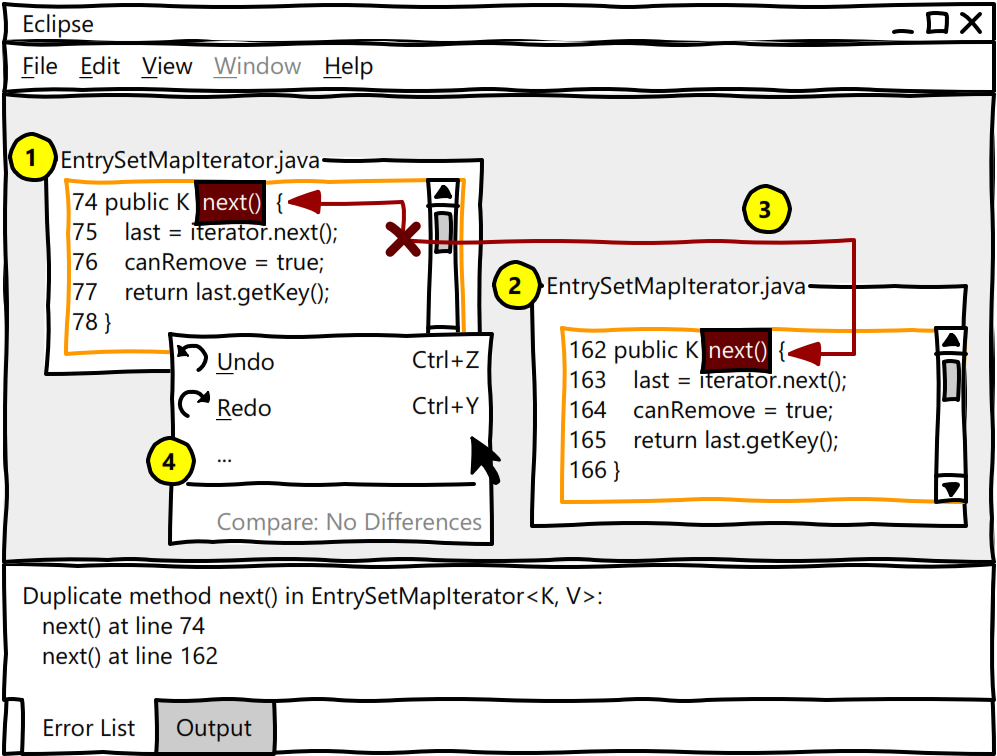 Explanatory interface mockup, conceptualized in the Eclipse IDE.